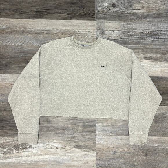 Vintage Y2K Nike Gray Womens XL Mini Swoosh Crewneck Cropped Pullover Sweatshirt - Picture 1 of 9